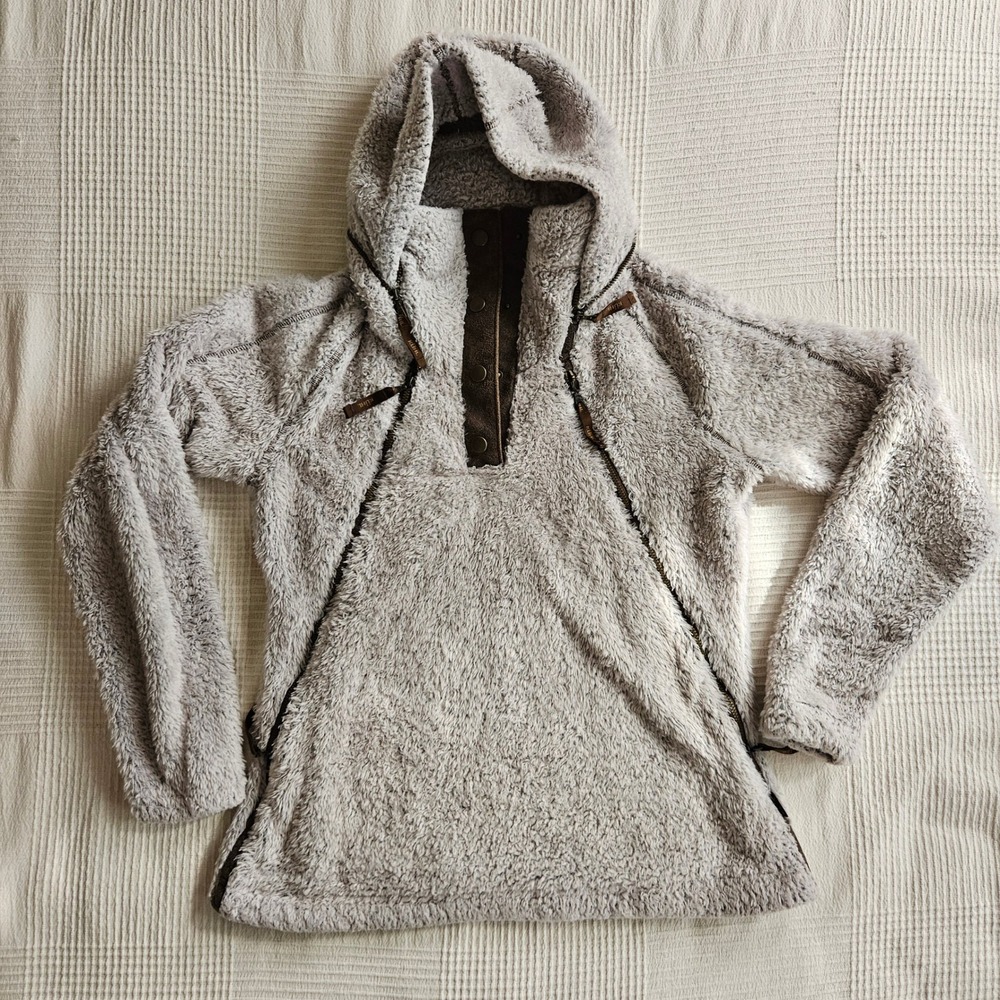 Kuhl Cream White Sherpa Hoodie Jacket Snap Zipper Pocket Gorpcore Womens Small